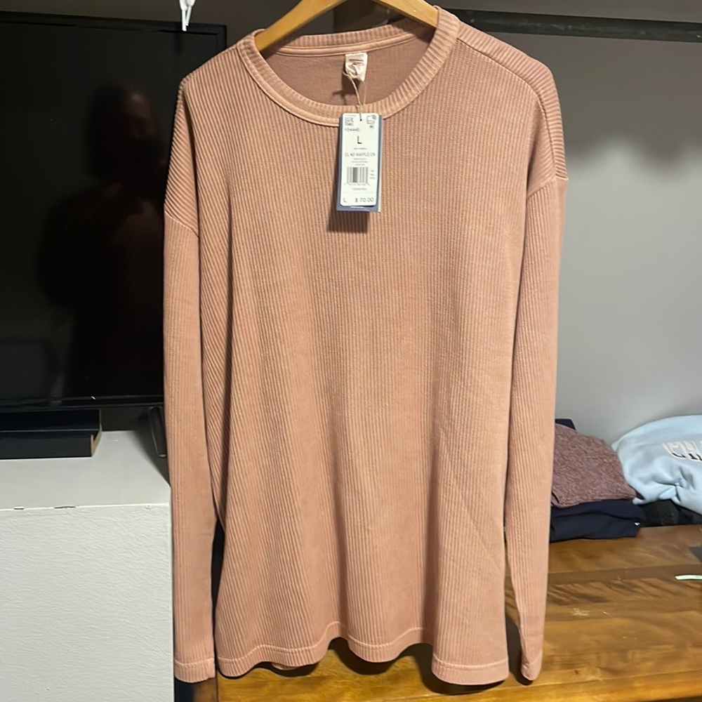 Mens reebok casual waffle sweatshirt/long-sleeve canyon coral BRAND NEW